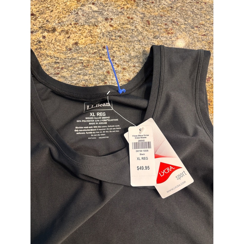NWT LL Bean Fitness Sleeveless Dress Black XL Reg Activewear Pocket Athletic - Picture 3 of 5